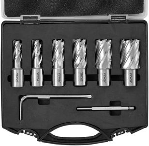 VEVOR Annular Cutter Set, 6 pcs Weldon Shank Mag Drill Bits, 1" Cutting Depth, 1/2" to 1-1/16" Cutting Diameter, M2AL High-Speed Steel, with Pilot Pin and Portable Case, for Using with Magnetic Drills