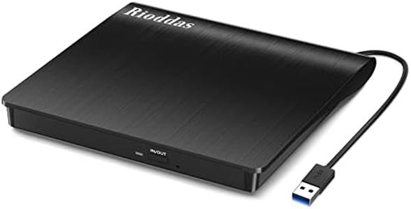 Rioddas External CD/DVD Drive for Laptop, USB 3.0 CD DVD Player Portable +/-RW Burner CD ROM Reader Writer Disk Duplicator Compatible with Laptop Desktop PC Windows Apple Mac Pro MacBook Linux