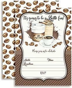 Watercolor Coffee Latte Fun Birthday Party Invitations, 20 5x7 Fill in Cards with Twenty White Envelopes by AmandaCreation