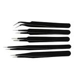 Catchex ESD Safe Anti-static Tweezers for Mobile, Electronics Repair - Set of 5, Black