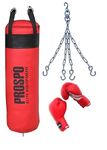 Prospo Punching Bag, Boxing Bag, Rough Srf Punching Bag (36inch) Filled with Super Strong Hanging Chain and Glove (12oz), Boxing Kit for unisex, Heavy Punching Bag , Boxing Bag , MMA Punching Bag, with Chain, 3 Ft Filled Extra Strong bag, with chain and Glove (12oz) Red