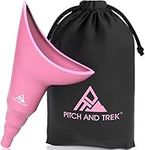 Pitch and Trek Female Urinal, Travel Urination Device w/Carry Bag, Road Trip, Camping & Hiking Essentials for Women, Festival Accessories, Pink