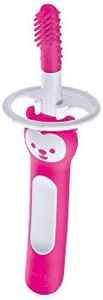 MAM Massaging Toothbrush and Gum Cleaner, Girl, 3+ Months (1-Count), MAM Baby Toothbrush, the Ideal Toothbrush for Baby Girl, Baby Essentials, Pink
