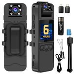 Sixmou Body Camera with Audio and Video Recording, 6 Hours HD 1296P Body Cam with 180° Rotating Lens, Night Vision, 64G B9 Body Worn Camcorder, Compatible with iPhone, Android, MAC and Windows PC