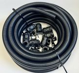 Black 20mm Flexible Conduit Contractor Pack 10 Metre Length &10-Glands &10-Spring Clip Saddles Complete Installation Pack. Underground Burial, External Trunking, Electrical Ducting, Cable protection,