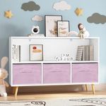CuisinSmart Kids Bookshelf with Toy Storage Organizer,35.5" Bookcase with Bins for Nursery Playroom Furniture Kids Bedroom Kids Reading Nook,35.5"x11",Pink