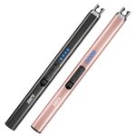 IUIRE Candle Lighter Electric Arc Lighter Windproof Flameless USB Rechargeable Lighter with LED Light for Candle Camping BBQ Cooking (2 Pack - Black&Rose gold)