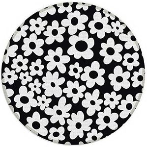 Vintage 70s Black And White Flowers Danish Pastel Aesthetic Small Mouse Pad 7.9 x 7.9 Inches,Washable Round Cloth Mousepad for Office Laptop Computer,Non-Slip Rubber Base Mouse Pads for Wireless Mouse