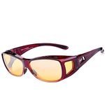 DUCO Polarised Night Driving Over Glasses Wrap Around Be Worn Over Prescription Eyewear Polarized Night Vision 8953Y (Common Size Wine Red)