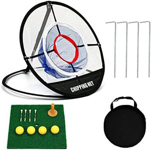 Golf Practice Chipping Net with Golf Hitting Mat, Pop Up Golf Nets Portable Chipping Net Golf Target Wooden Tees Rubber Tee Holder Golf Balls Fixed Parts for Swing Training(Golf Net+Mat)