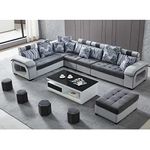 Casacomfort Aleno Interchangeable U Shape 7 Seater Sectional L Shape Sofa Set with 4 Puffy for Living Room, Set of 10 (Light Grey-Dark Grey) - 7 Seater, Fabric