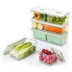 Lille Home Stackable Produce Saver, Organizer Bins/Storage Containers with Removable Drain Tray, for Refrigerators, Cabinets, Countertops and Pantry, BPA Free (Green, Set of 2)