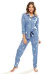 LOTIK Women's Cotton Sky Blue Star Printed Shirt - Payjama Full Sleeve Loungewear Nightsuit Set