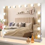 Warmiehomy Hollywood Vanity Mirror with Lights, 58 * 46cm Makeup Mirror with 3 Lighting Modes Touch Control, Wall Mounted with 10x Magnification(White, 15 LED Bulbs)