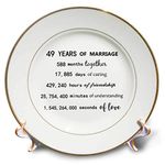 3dRose 49 Years of Marriage 49th Wedding Anniversary in Months Days Hours - Porcelain Plate, 8-inch, 8 inch, White