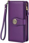 Travelambo Women's Wallet RFID Blocking Credit Card Holder Large Capacity Wristlet Leather Wallets Purse, Amethyst, One Size, Retro