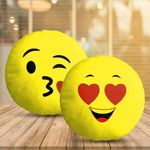 BMRGIFTS Velvet Soft Plush Smiley Cushion Emoji Pillow Gift for Friends, Boyfriend, Girlfriend, BFF Gifts, 30 X 30 Cm - Set of 2, Yellow Design1