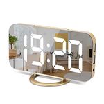 Sukeen Digital Alarm Clock,6" Large LED Display with Dual USB Charger Ports | Auto Dimmer Mode | Easy Snooze Function, Modern Mirror Desk Clock for Bedroom Home Office (Gold)