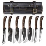 HOSHANHO Butcher Knife Set, Hand Forged Butcher Chef Knife Set with Roll Bag, Sharp Meat Cleaver Bone Chopper Fillet Knife for Home & Camping & BBQ Gift for Men