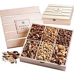 Nut Gift Basket, in Reusable Wooden Crate, Healthy Gift Option, Gourmet Snack Food Box, with Unique Flavors, Great for Feel Better, Sympathy & Birthday- Bonnie & Pop