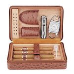 PIPITA Cigar Humidor, Elegant Leather Pattern Travel Cigar Case with Humidifier and Cigar Cutter & Torch Lighter, Cedar Wood Lined and Removable Cedar Tray Divider for 4 Cigars (Cigars not Included)