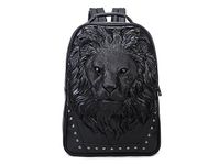 Berchirly Lionhead Pu Leather Backpack Shoulder Bag Portable Handbag For Women Men, Black, Lion-Head, Daypack Backpacks