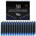 Wordsworth & Black Fountain Pen Ink Refills - Set of 30 Blue Ink Cartridges - International Standard Size - Length APPR 5.2 cm - Base Diameter APPR 0.6 cm - Disposable and Generic