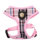 puppia Junior Over-The-Head Dog Harness Checkered Pattern No Choke No Pull Adjustable Chest Belt Walking Training for Small and Medium Dog, X-Small, Pink