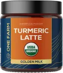 One Farm by WAAYB Turmeric Latte Powder - USDA Organic >5% Curcuminoid Turmeric, Lions Mane, Ashwagandha, Ginger, Cinnamon in a Resealable Glass Jar, 45 Servings - Perfect for Making Golden Milk