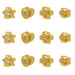 STUDEX Womens 3Mm Assorted Shape-Lites With Crystal 24K Pure Gold Plated Piercing Ear Stud (12 Pair)|Ideal For Everyday Wear