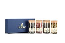 Octavius Tea Treasure | Calming Infusions |4 Assorted Calming Loose Leaf Green Tea Infusions | Packed in Charming Cork-Lid Glass Vials| Premium Gift Set Hamper | Tea Gift Set For Tea Lovers