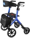 WALK MATE Rollator Walker for Seniors Taller 5.3~7ft with Height-Adjustable Seat, 10 Inch Wheels Wire-Hidden Walkers Compact Folding Design Lightweight Mobility Walking Aid Widen Backrest, Blue