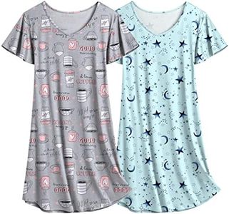 Ekouaer 2 Pack Soft Nightgown,Women's Loungewear Short Sleeve Sleepwear Loose Sleep Shirt Floral Print L