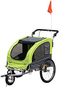 Pawhut Remolque Bicicleta Perros Carro Cochecito para Transporte Mascota 2 en 1 con Barra de Paseo Amortiguador Rueda Giratoria 360° Reflectores Carga Máx. 30kg