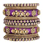 Aheli Ethnic Handmade Silk Thread Faux Stone Studded Bangle Set Chudha Indian Traditional Wedding Wear Fashion Jewelry Gift for Women Purple