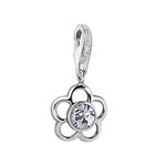 Quiges 925 Sterling Silver White Cubic Zirconia Flower Shape Lobster Clasp Charm Clip on Pendant