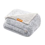 Feandrea Waterproof Dog Blanket, Long Plush Pet Blanket for Small and Medium Dogs, Cats, 127 x 102 cm, L, Sherpa Fleece, Double Sided Reversible Dog Sofa Cover Protector, Grey Ombré PPB005G01