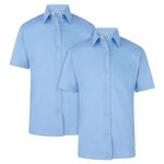 ZECO (2 Pack) Girls Short Sleeve, Non Iron School Shirts (5-16+ Years) Blue