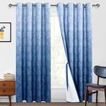 Hiasan Blackout Curtains 2 Panels for Bedroom with Tiebacks - Thermal Insulated Grommet Floral Pattern Room Darkening Curtains for Living Room, 52 x 96 Inches, Navy Blue