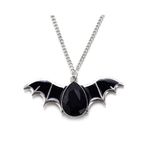 Big Crystal Bat Pendant Necklace for Women Men Girls Black Enamel Wing Rhinestone Adjustable Chain Necklaces Fashion Halloween Dress Accessories Holiday Festival Jewelry Gifts 20 inch (Black CZ)