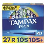 TAMPAX Pearl Tampons Trio Pack, with LeakGuard Braid, Regular/Super/Super Plus Absorbency, Unscented, 47 Count