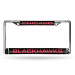 Rico FCL7703 NHL Blackhawks Laser Chrome Frame - Black Background with Red Letters Sports Fan Automotive Accessories, Multicolor, One Size