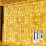 2024 New Fairy Curtain Lights for Bedroom 300 LED, Jezoll Christmas String Lights USB Plug in 8 Modes Wall Hanging Twinkle with Remote Control for Wedding Party Backdrop Decor Warm White (9.8x9.8FT)