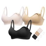 HOFISH 3 Pack Seamless Clip Down Deep V Neck Push Up Nursing Bra Maternity Bras 3PACK Inlcuding Extenders & Clips (3pcs/Pack (Push Up:Pink-Black-Beige), XX-Large)