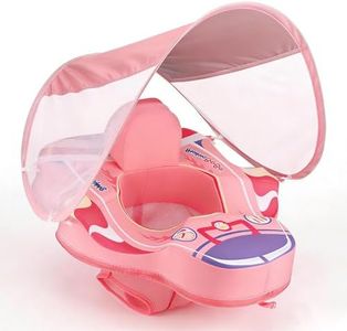 Inflatable-Free Baby Pool Float Seat – Solid Core Airless Baby Float with Removable Sun Canopy, Cartoon Airplane Design, Stable & Leak-Proof, Toddler Water Play Seat for Summer, Blue & Pink