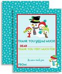 Snowman Thank You Notes for Kids, Ten 4" x 5.5" Fill In The Blank Cards with 10 White Envelopes by AmandaCreation