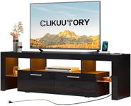 Clikuutory Modern LED Black 67 inch TV Stand with Power Outlet and Large Storage for 40 50 55 60 65 70 75 Inch TVs, Wood TV Console with High Glossy Entertainment Center for Living Room, Bedroom