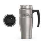 Thermos Stainless King 16 Ounce Travel Mug with Handle, Matte Steel, Gray