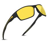 EFERMONE® Night Driving Glasses with Cleaning Kit, Yellow Polarized Lens, UV400, Anti-Glare Glasses for Riding Bike and Car (SPORT EDITION)