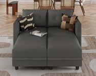 LLappuil Faux Leather Fabric Modular Sofa Sectional with Storage, Modern 4 Seat Couch with Chaise for Apartment, Dark Grey